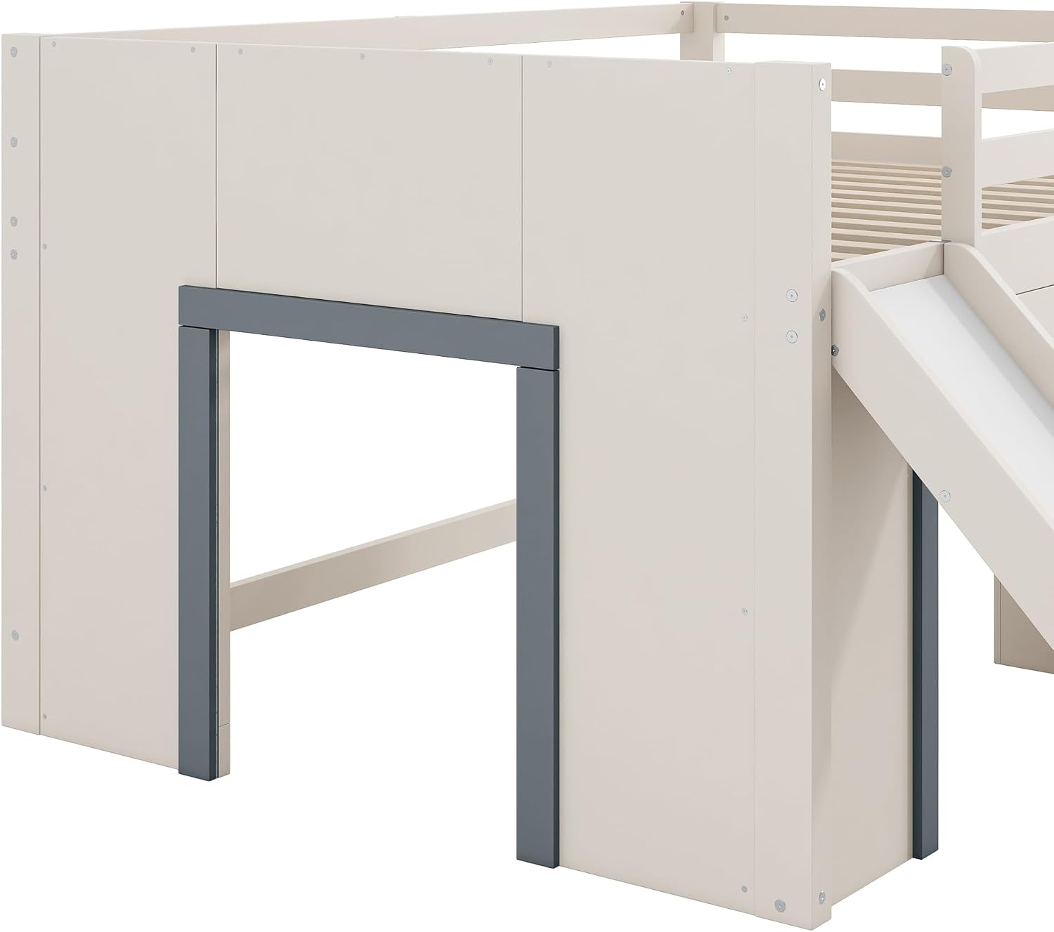 Harper & Bright Designs Low Loft Bed Full Size with Slide and Drawers for Saving Spcae, Wood Loft Bed Frame with Storage, Beige+Grey