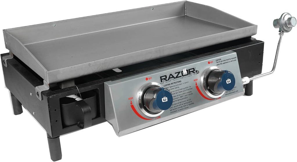 Razor Griddle GGT2130M 25 Inch Outdoor 2 Burner Portable LP Propane Gas Grill Griddle with 318 Square Inch for BBQ Cooking and Frying, Black (Steel)