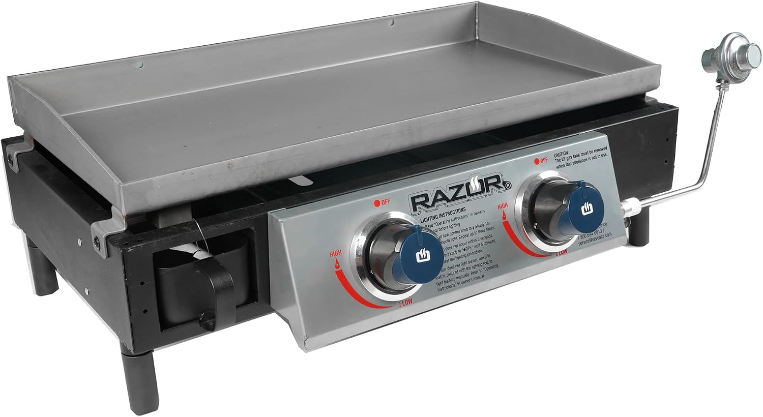 Razor Griddle GGT2130M 25 Inch Outdoor 2 Burner Portable LP Propane Gas Grill Griddle with 318 Square Inch for BBQ Cooking and Frying, Black (Steel)