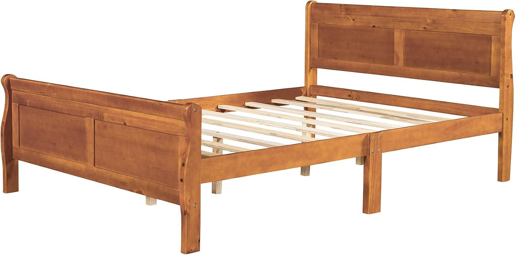 Harper & Bright Designs Full Size Bed Frame with Headboard, Wood Platform Bed Frame Full Size Sleige Bed with Slats Set and Extra Supporting Legs,No Box-Spring Needed