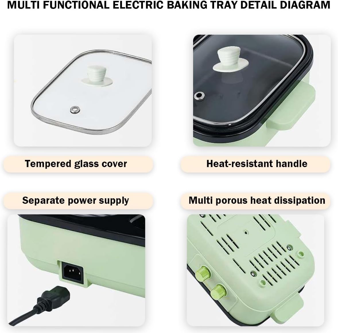 Electric Flat Top Grill, Electric Griddle, Flattop Grills Indoor Safely Washable, Suitable for Frying Grilling Stir Frying(Green,35.5 * 25 * 9.8)