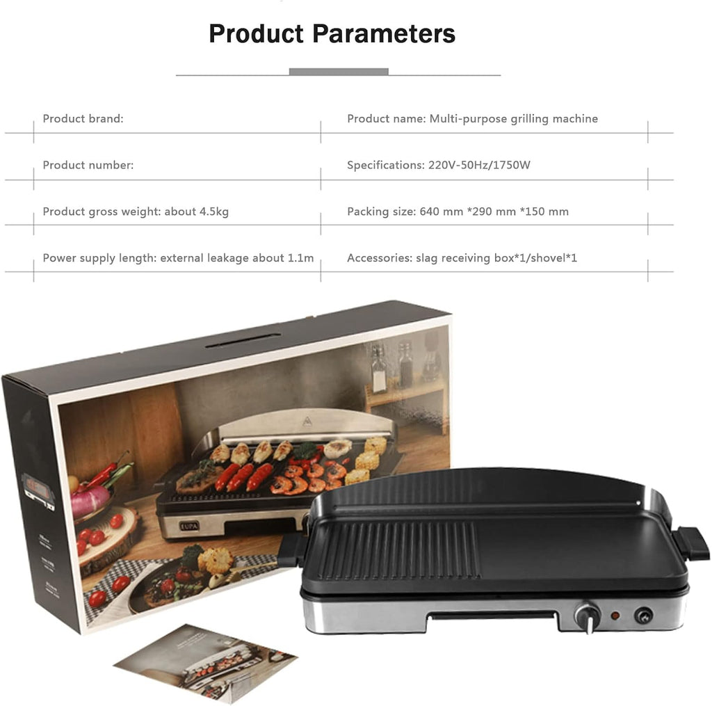 Electric Griddle Commercial Counter Top Half Flat Hotplate, 1750W Electric Flat Top Grill, Stainless Steel Electric Countertop Griddle W/Drip Hole, 110~240V Countertop Griddle for Pancake