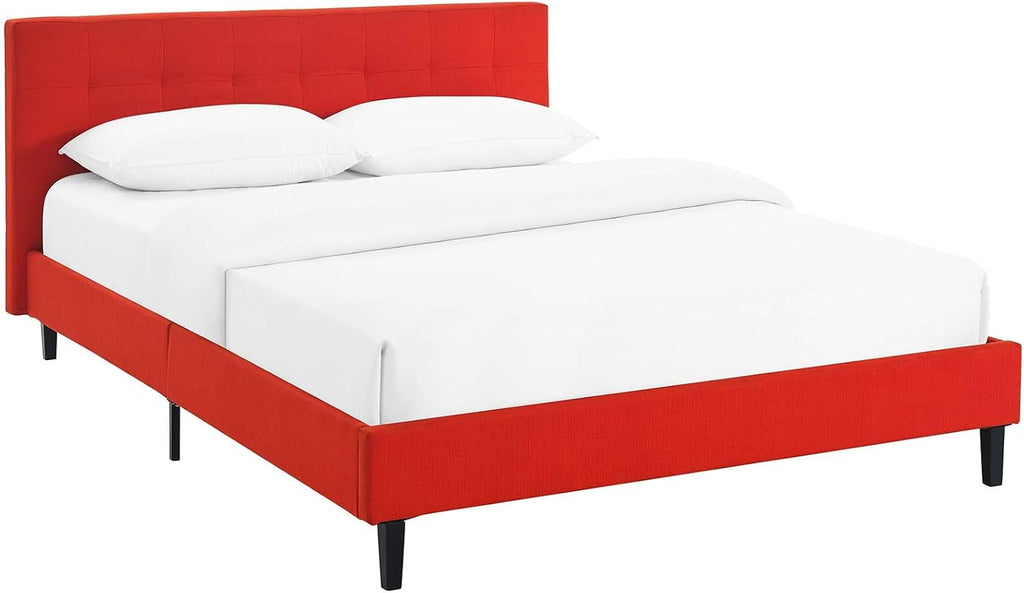 Modway Linnea Upholstered Atomic Red Full Platform Bed with Wood Slat Support