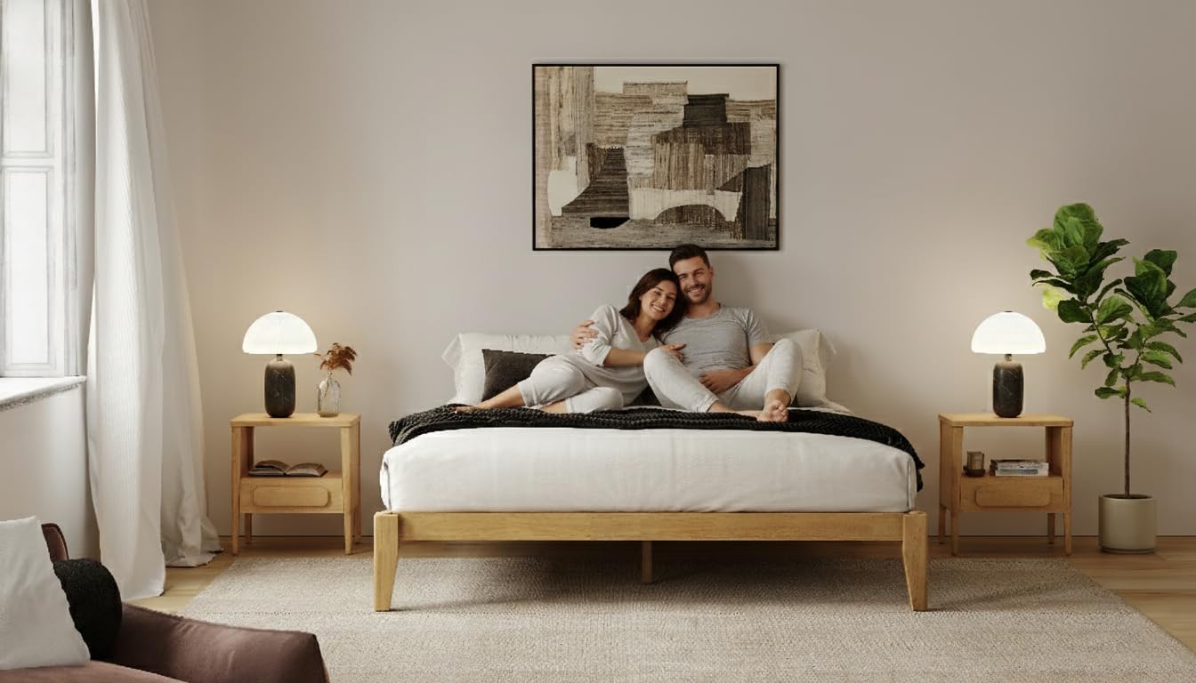 Thor Premium Solid Wood Bed Frame Queen, Japanese Joinery Bed Frame with Wood Slat Support, Platform Bed, No Box Spring Needed, Easy Assembly, Minimalist & Modern Style (Light Brown)