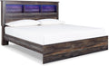 Signature Design by Ashley Drystan Rustic King Bookcase Bed with Open Cubbies and LED Lights, Foundation or Box Spring Needed, Dark Brown & Gray