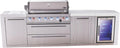 Mont Alpi Premium 119'W x 23'D Deluxe Stainless Steel Outdoor Kitchen Island with Refrigerator + 44'W 6-Burner BBQ Grill + Granite Countertops + Storage Cabinets + Chopping Board + Rotisserie + Cover