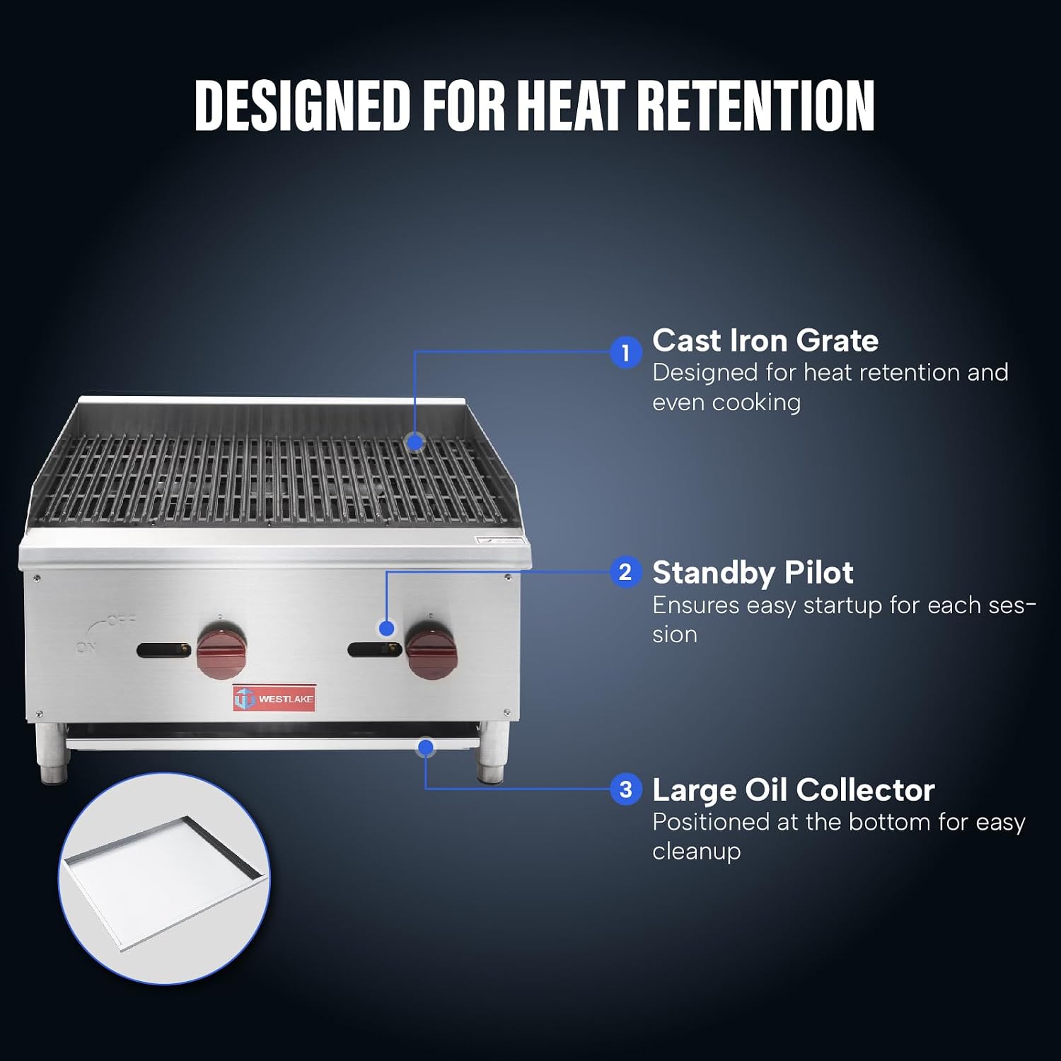 WESTLAKE 24'W Commercial Charbroiler Gas Countertop 2 Burner Natural Gas and Propane 60,000 BTU Char Broiler Stainless Steel BBQ Stove Grill for Restaurants
