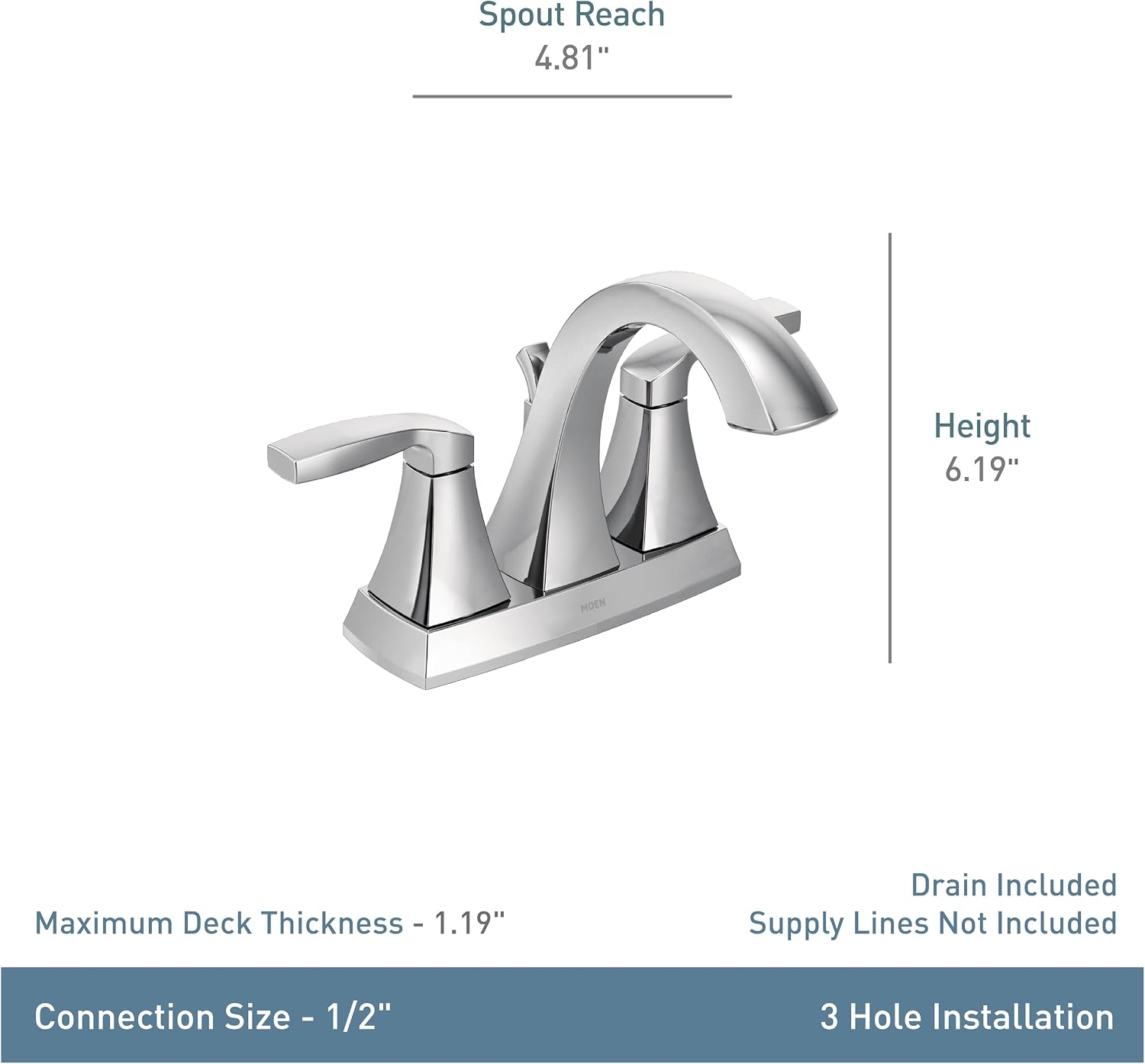Moen Voss Brushed Nickel Two-Handle High-Arc Centerset Bathroom Faucet with Drain Assembly, 6901BN