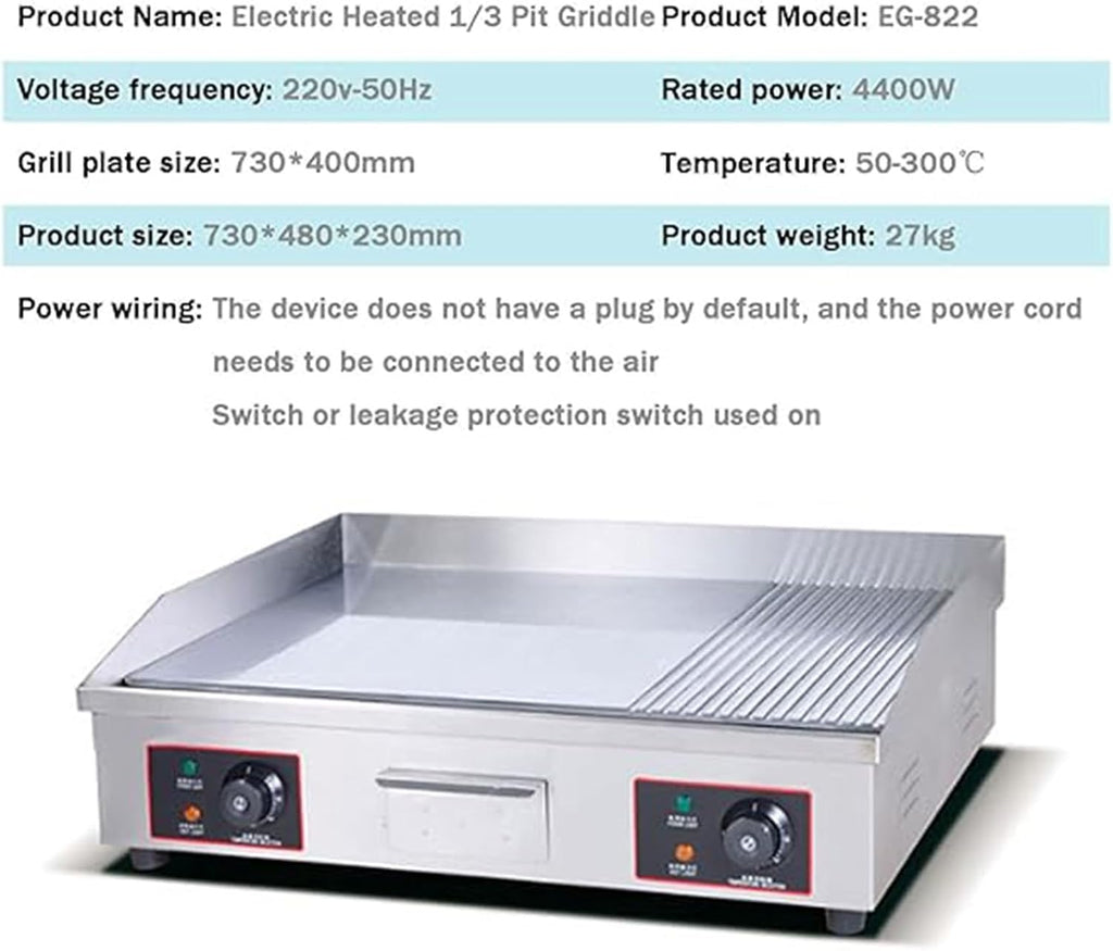 Commercial Electric Griddle, 4400W Electric BBQ Countertop Griddle Flat Top Grill Hot Plate Adjustable Thermostatic Control Stainless Steel Restaurant Grill for Kitchen
