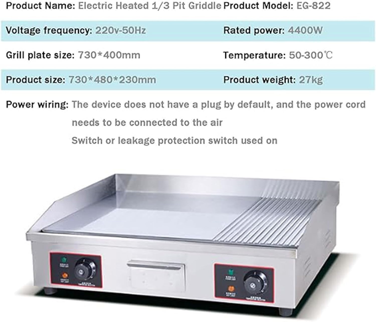 Commercial Griddles - Electric Griddle Non-Stick Flat Top Large Grill Hot Plate BBQ Stainless Steel Temp-Setting with Drawer