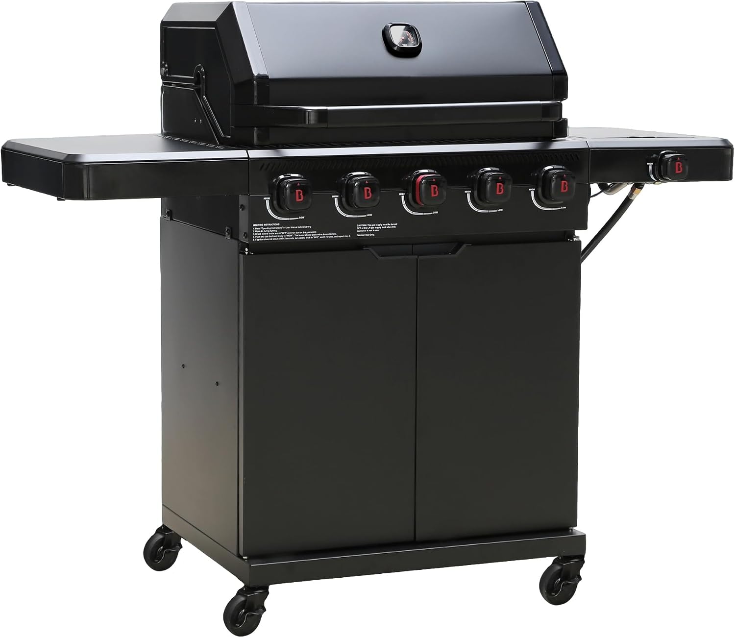 Flintex 5-Burner Propane/Natural Convertible Gas Grill with Infrared Searing Side Burner, Outdoor BBQ Grill with 60000 BTU Output,Enameled Cast Iron Grates & Griddle for Barbecue
