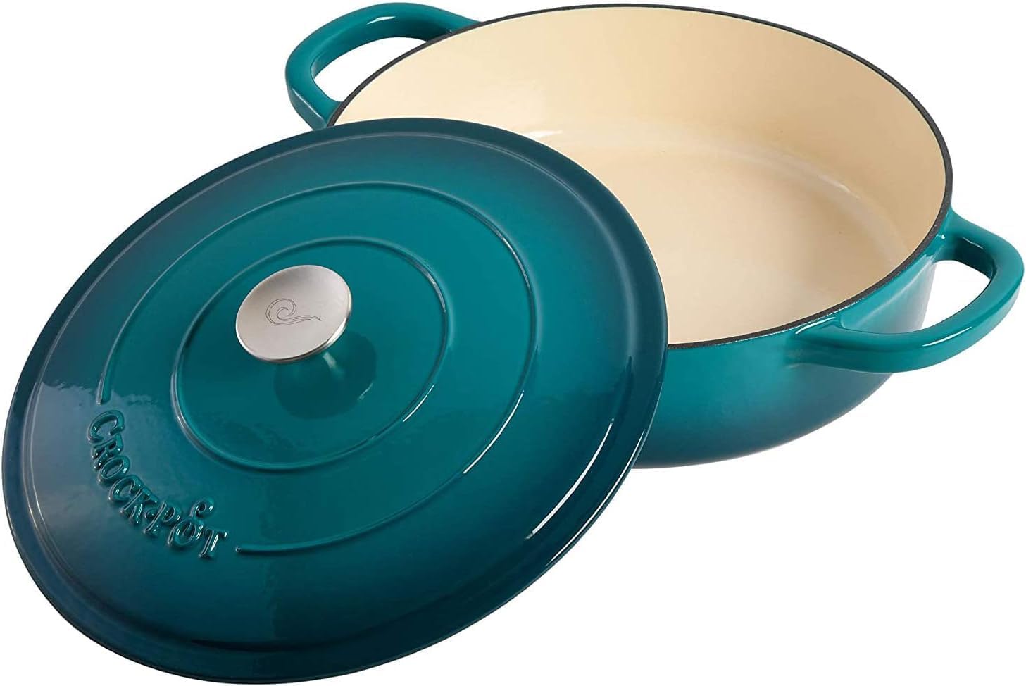5 Quart Enameled Cast Iron Braiser Pan with Self-Basting Lid – Round Dutch Oven Casserole Dish for Roasting, Simmering & Baking – Oven Safe with Large Handles for Easy Lifting (Teal Ombre)