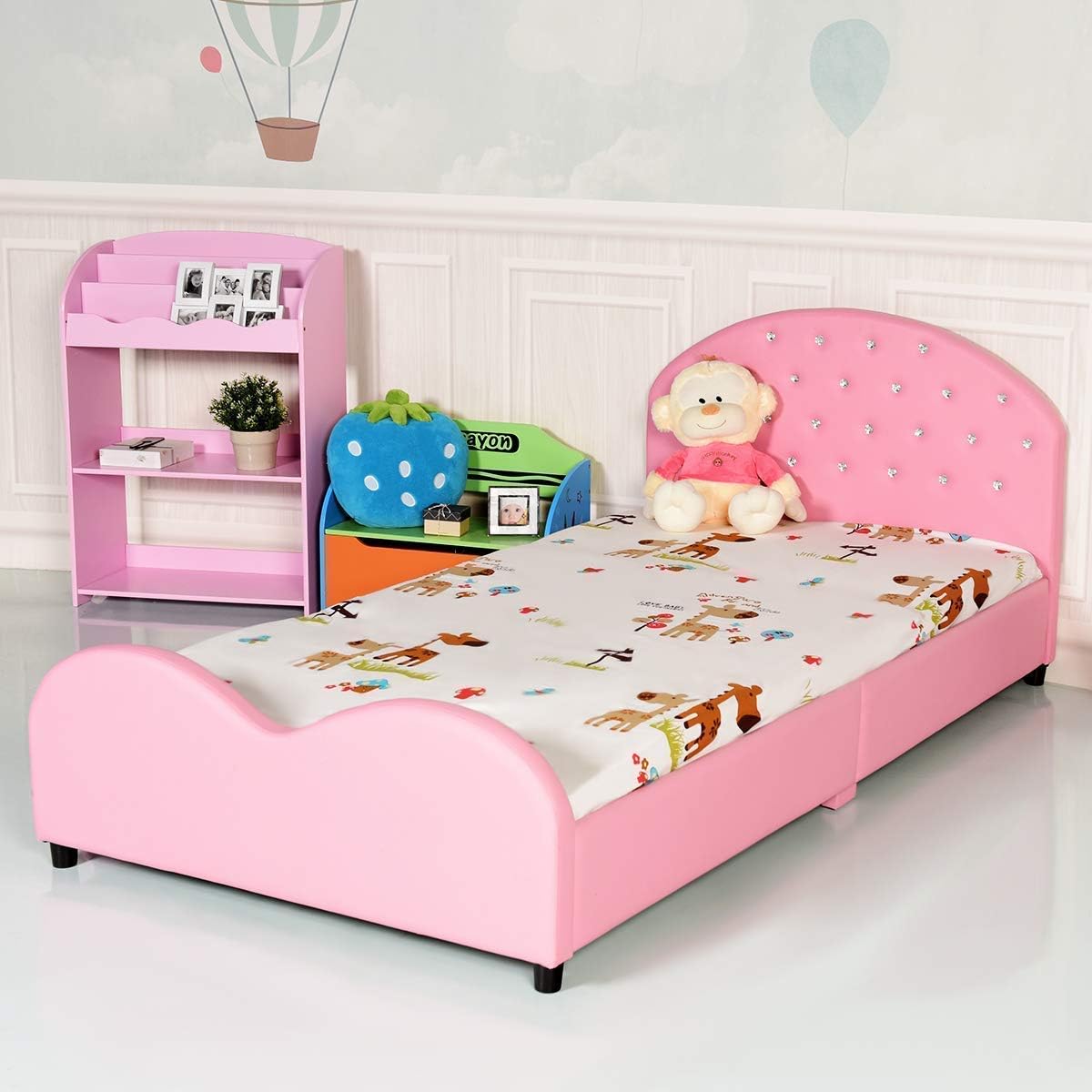 Costzon Twin Bed Frames for Kids, Wood Upholstered Twin Bed Platform with Slat Support, Padded Headboard&Footboard, No Box Spring Needed, Easy Assembly, Fits Standard Twin Mattress (Crystal)