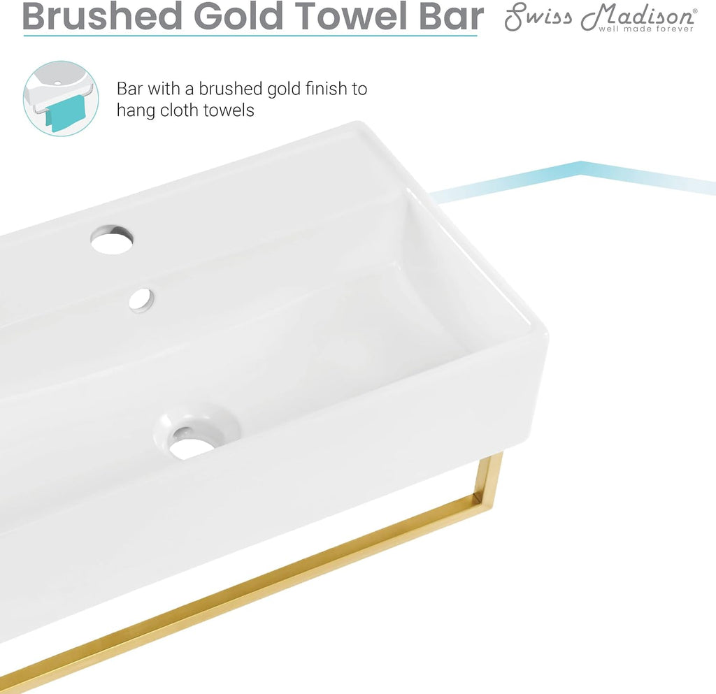 Claire 22' Wall-Mount Bathroom Sink with Brushed Gold Towel Bar
