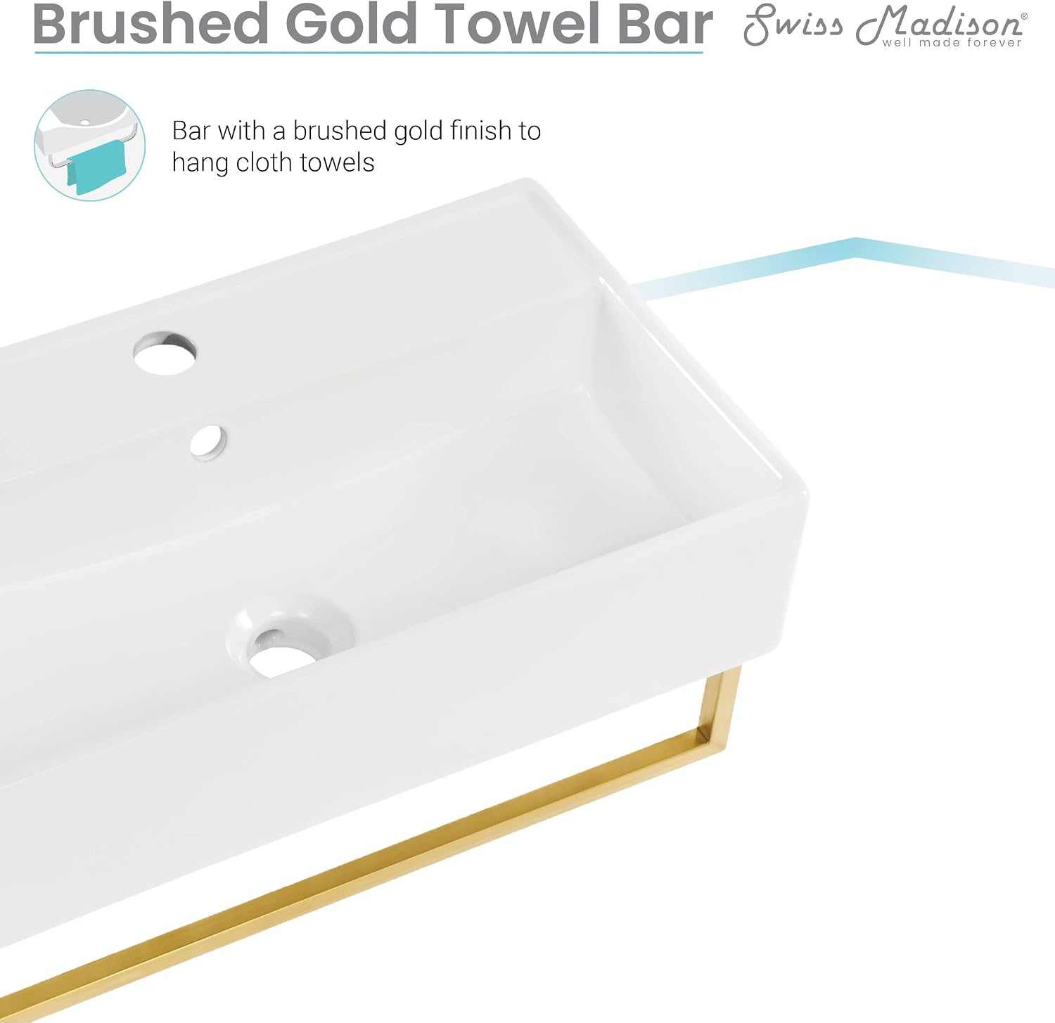 Claire 22' Wall-Mount Bathroom Sink with Brushed Gold Towel Bar