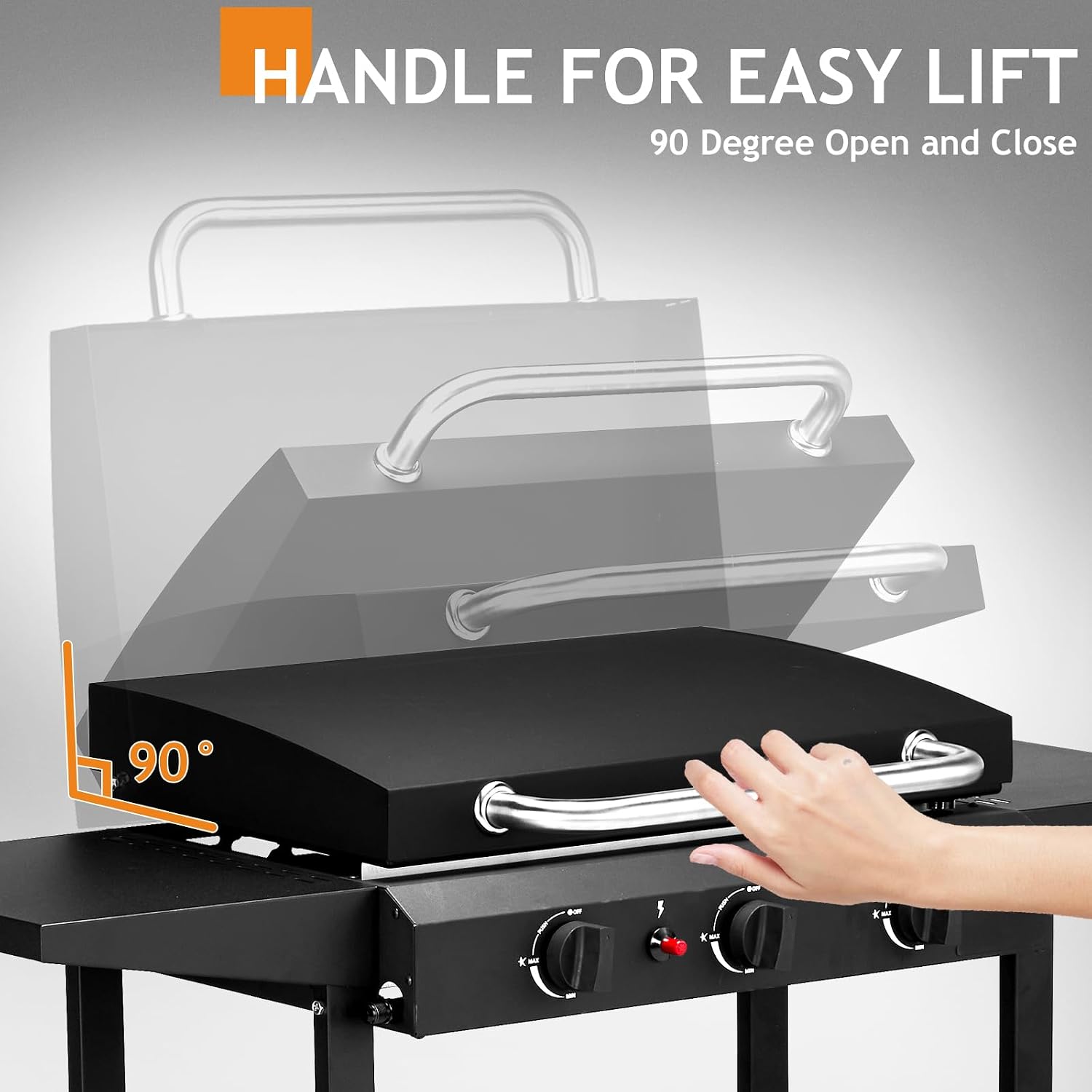 3-Burner Flat Top Gas Griddle, 30,000 BTU Outdoor Cooking Station with Ceramic Coated Cast Iron Pan, Side Shelves & Spice Rack, 45.9 x 17.7 x 33.5 in, Black