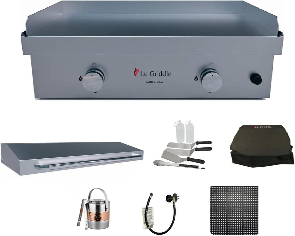 Le Griddle | 30 Inch Built-In Gas Griddle With 2 Burner | Package 1 (Propane Gas) Set With Burner Lid, Starter Kit-Tools & Cover