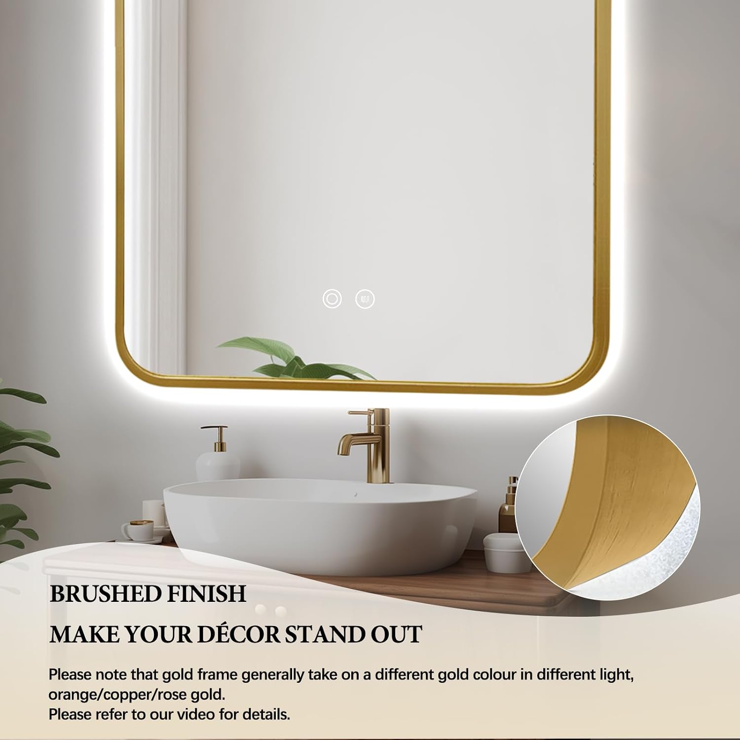Arched LED Bathroom Mirror, 40'x24' Arch Backlit Mirror with Light Vanity Mirror for Wall Gold Frame, Anti-Fog, 3 Colors, Dimmable, Adjustable Brightness, Memory Function, IP65 Waterproof, Vertical
