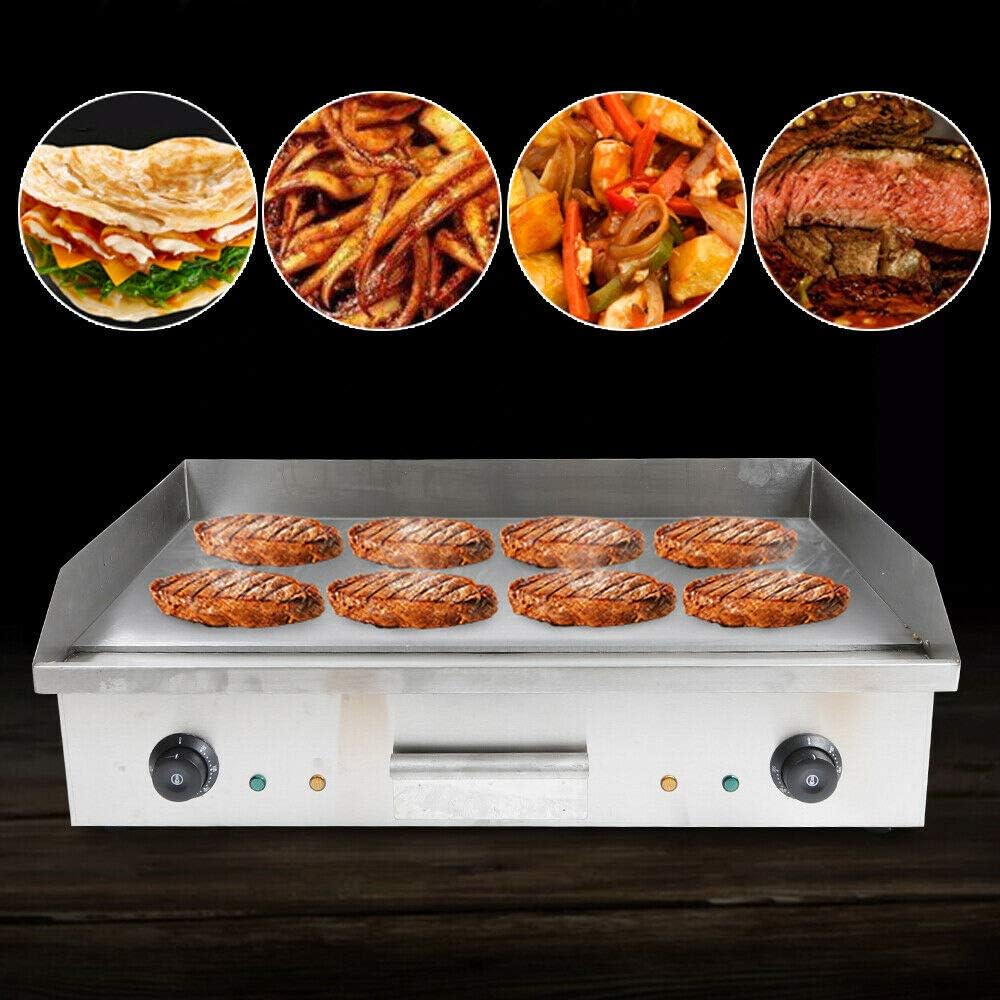 Double Control Electric Griddle Cooktop,72.7x40cm/28.6x15.8Inch 4400W Commercial Flat Top Nonstick Home Bbq Hot Plat Electric Countertop Grill Griddle for Restaurant Grill BBQ Machine