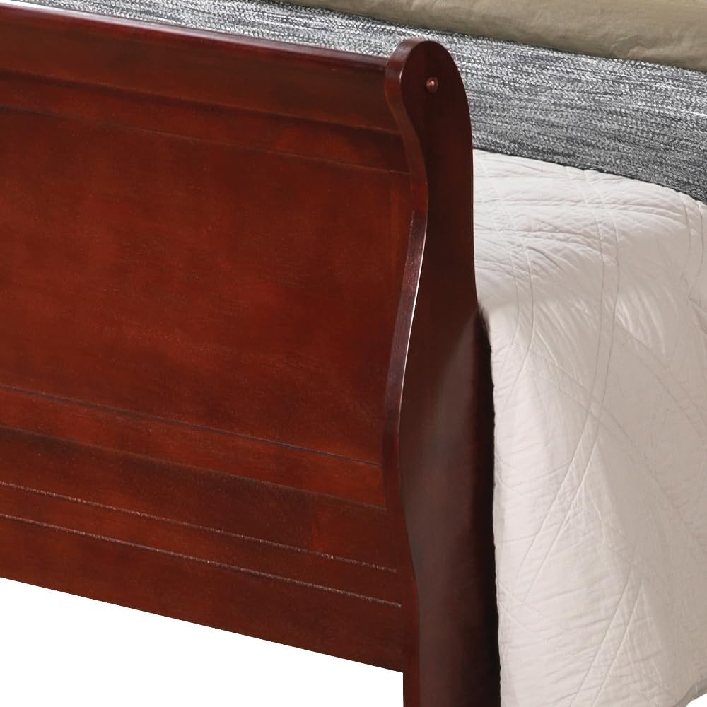 GDFStudio Queen Size Wood Platform Bed Frame, Classic Sleigh Design with Curved Trim & Wood Posts,Easy Assembly, Box Spring Required,Timeless Elegant Bedroom Furniture,Cherry