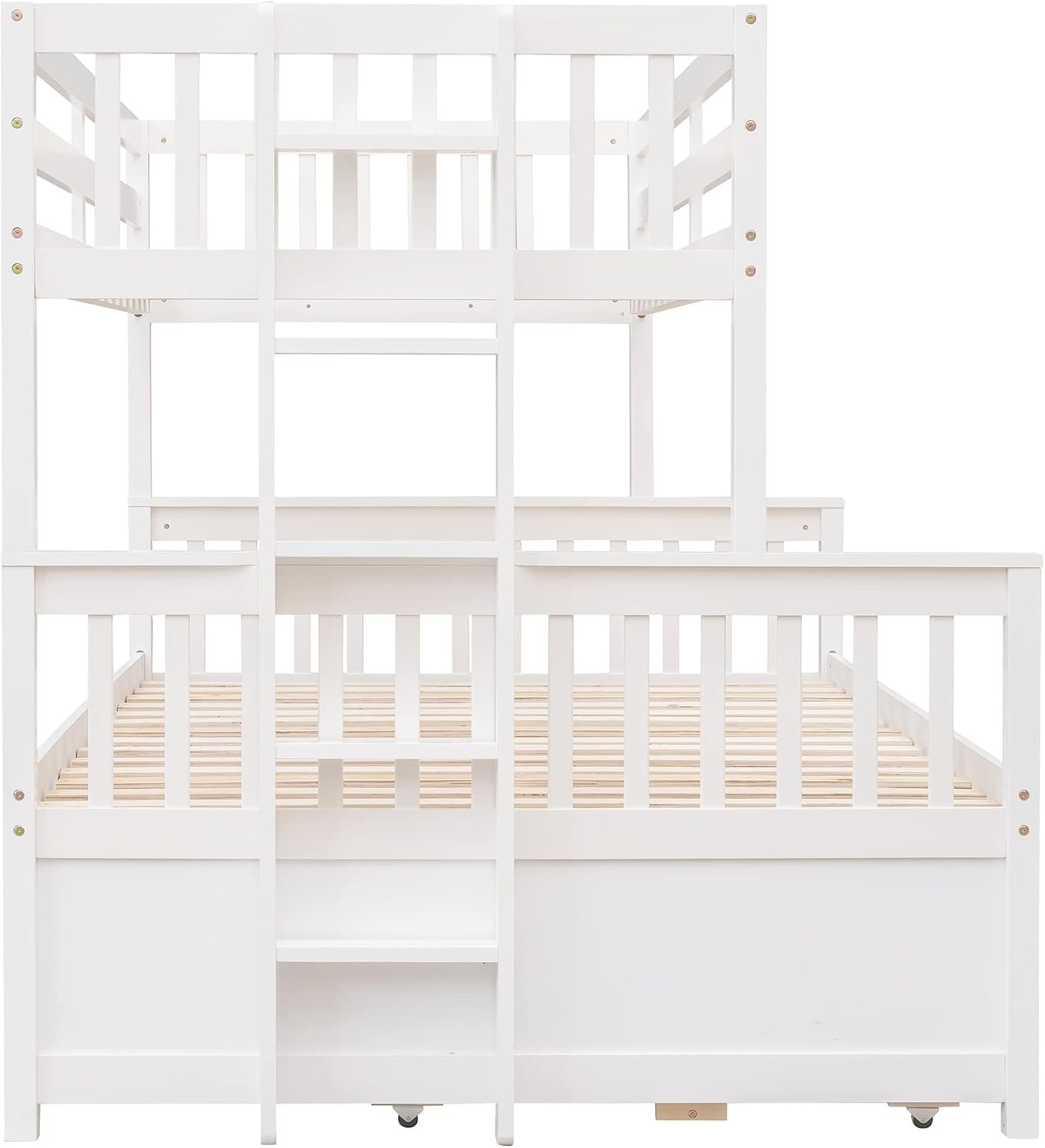 Harper & Bright Designs Twin Over Full Bunk Bed with Trundle, Solid Wood Bunk Bed Frame with Storage Drawers, for Kids Teens Adults (White)