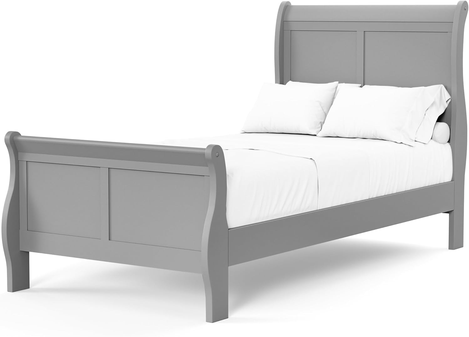 Furniture of America Louis Philippe Traditional Solid Wood 3 Piece Bedroom Set, Bed Frame, Nightstand, and Chest, Sleigh Design Bedframe with Headboard and Footboard, Box Spring Needed, Twin, Gray