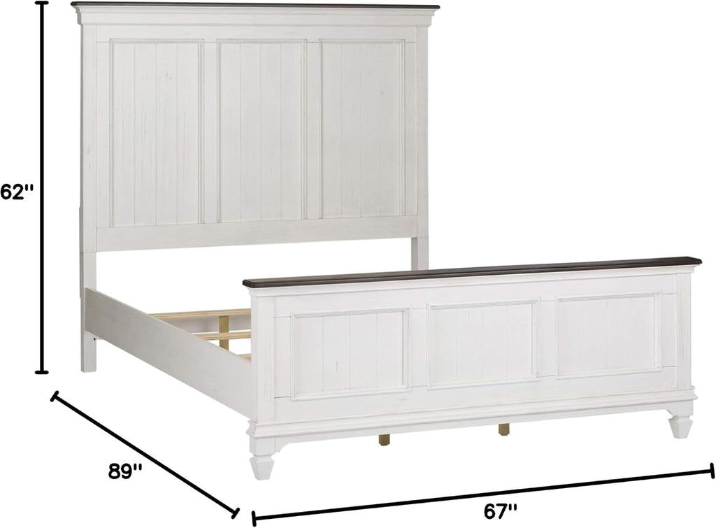 Liberty Furniture Allyson Park Queen Panel Bed, Dresser & Mirror, Night Stand Cottage Bedroom Furniture Set - Wirebrushed White w/Charcoal Tops