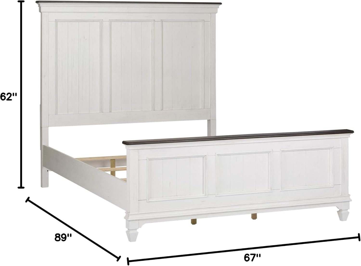 Liberty Furniture Allyson Park Queen Panel Bed, Dresser & Mirror, Night Stand Cottage Bedroom Furniture Set - Wirebrushed White w/Charcoal Tops