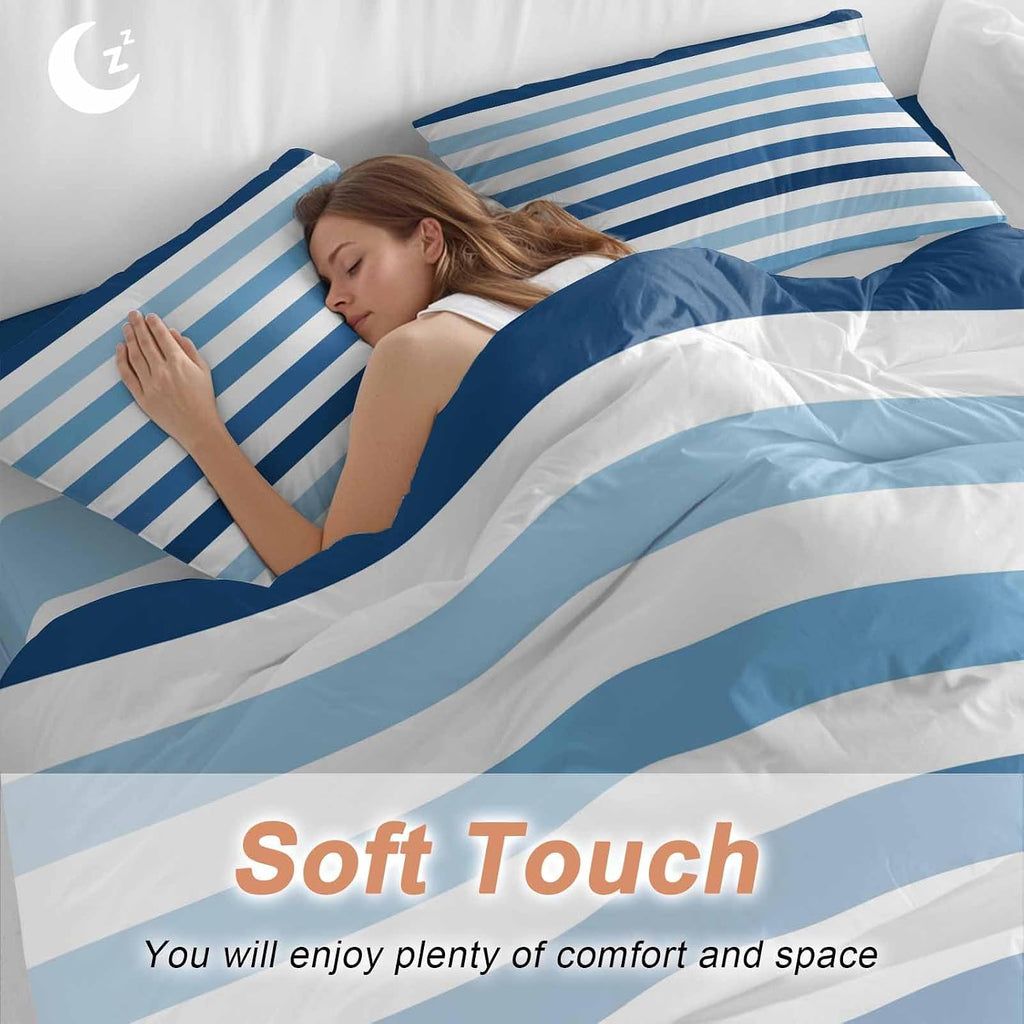 Prime Leader Gradient Blue White Striped Duvet Cover Set Queen Size 4 Pieces Modern Minimalist Lines Bedding Set with Zipper Closure, 1 Comforter Cover 90x92 Inches 1 Flat Sheet & 2 Pillow Cases