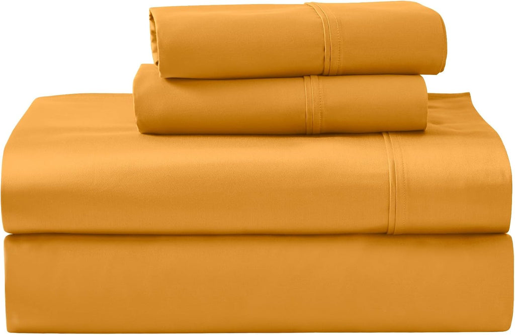 Superior 1200 Thread Count Egyptian Cotton Sheet Set, Bedroom Sheets, Modern Home Essentials, Luxury Bedding, 1 Elastic Deep Pocket Fitted Bed Sheet, 1 Flat Sheet, 2 Pillowcases, King, Dijon