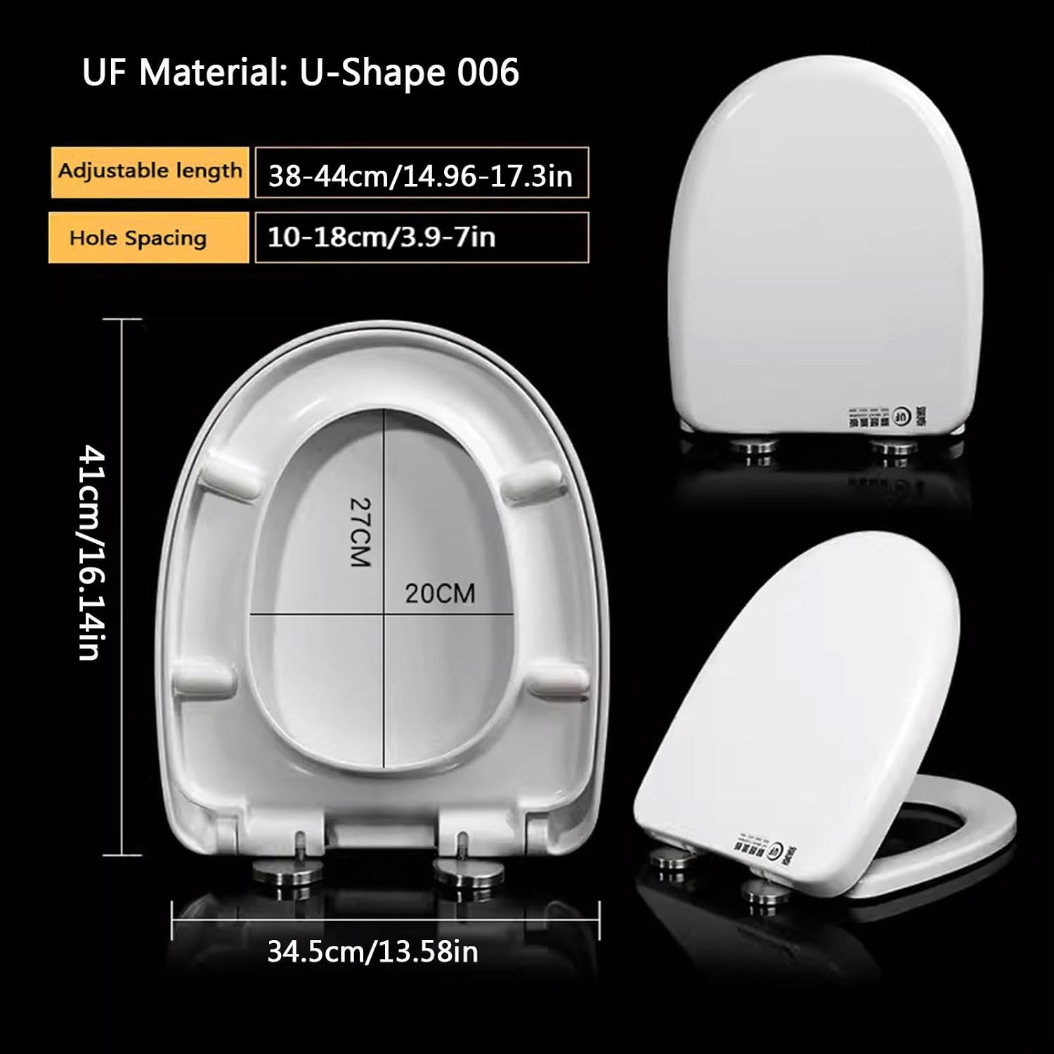 Wttfc Soft Close Toilet Seat,Bidet Toilet Seat,Simple Top Fixing for Easy Clean,D Shape, Standard Toilet Seats White with Adjustable Hinges,Toulet Seat,06