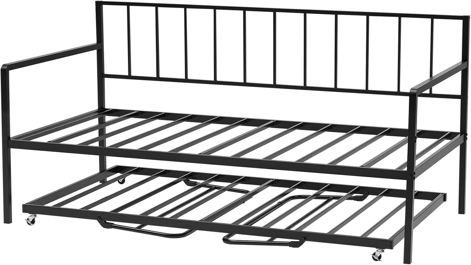 VEVOR Twin Size Daybed Frame, Height Adjustable Day Bed with Trundle, Heavy Duty Metal Platform Bed Frame with LED Light and Charging Station, Twin Daybed with Metal Slats for Living Room, Bedroom