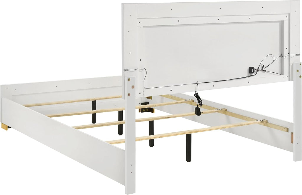 Coaster Home Furnishings Marceline Contemporary 5-Piece Bedroom Set Full Size LED Panel Bed Frame 51-inch Headboard White 222931F-S5