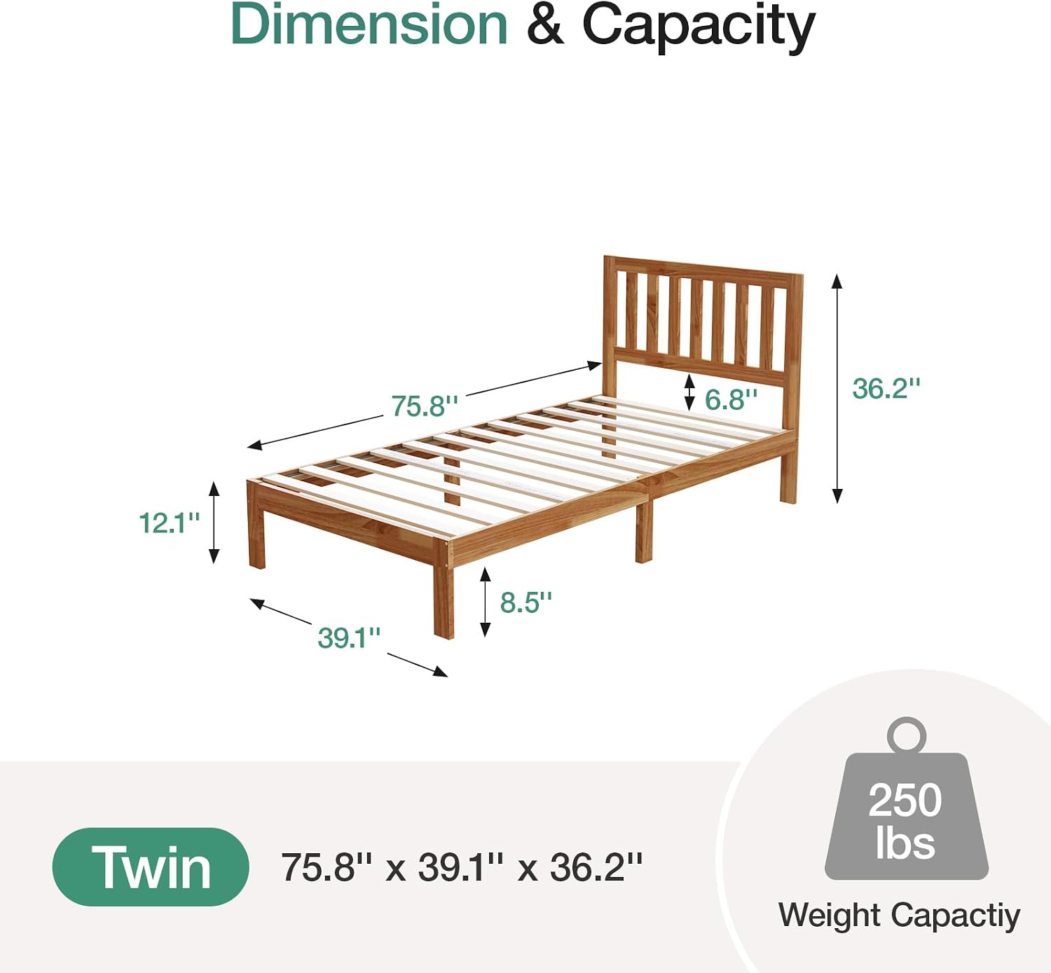 Novilla Twin Bed Frame Wood Twin Platform Bed Frame with 8.5 Inch Space Underneath, Bed Frame Twin with Headboard Solid Wood Bed Frame Foundation No Box Spring Needed, Easy Assembly