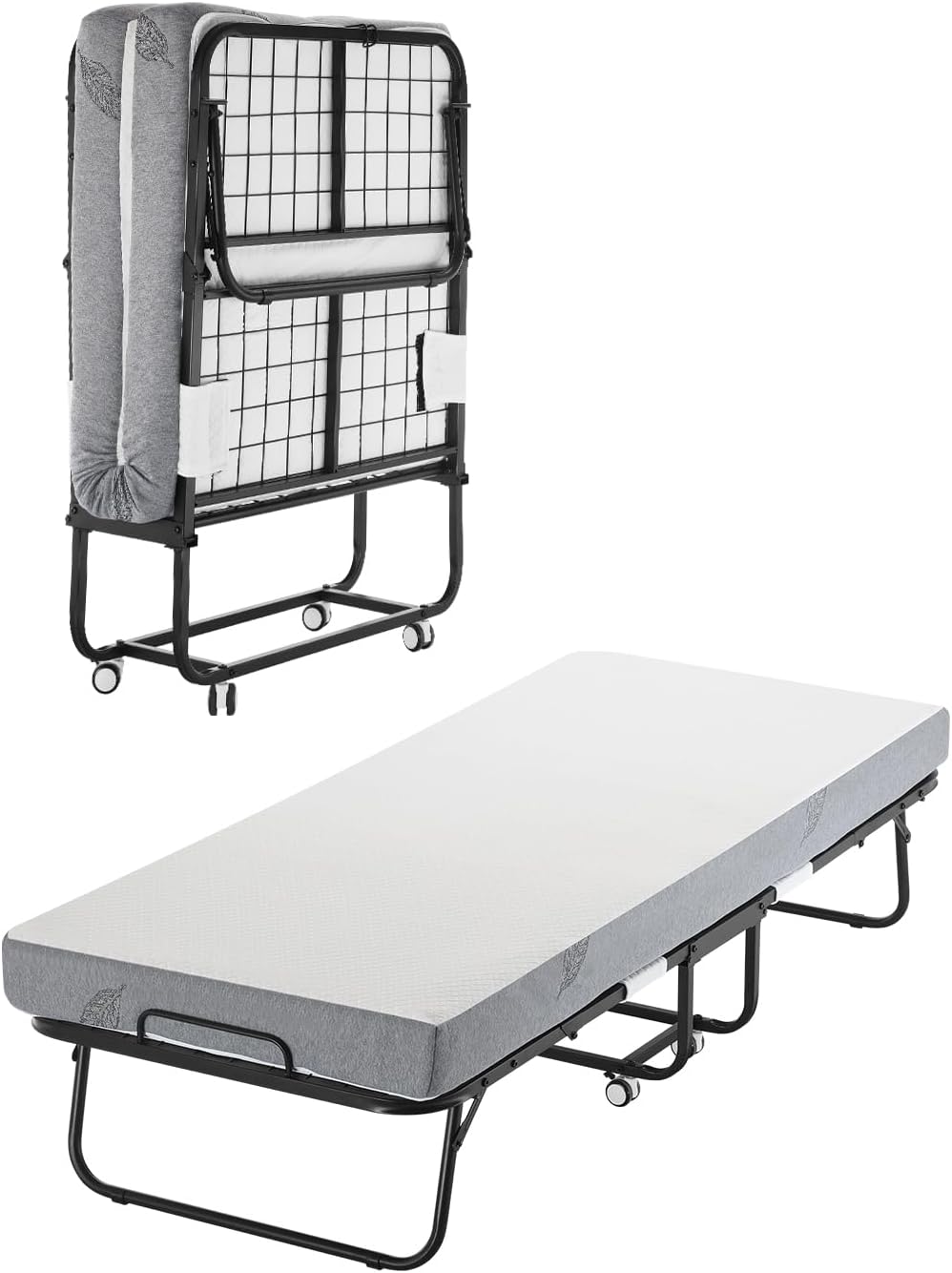 VEVOR 31 in x 75 in Folding Bed with 5 in Mattress, Twin Size, White, Metal Frame & Memory Foam Mattress, Portable Rollaway Bed, 300 lbs Weight Capacity, Adult, Guest