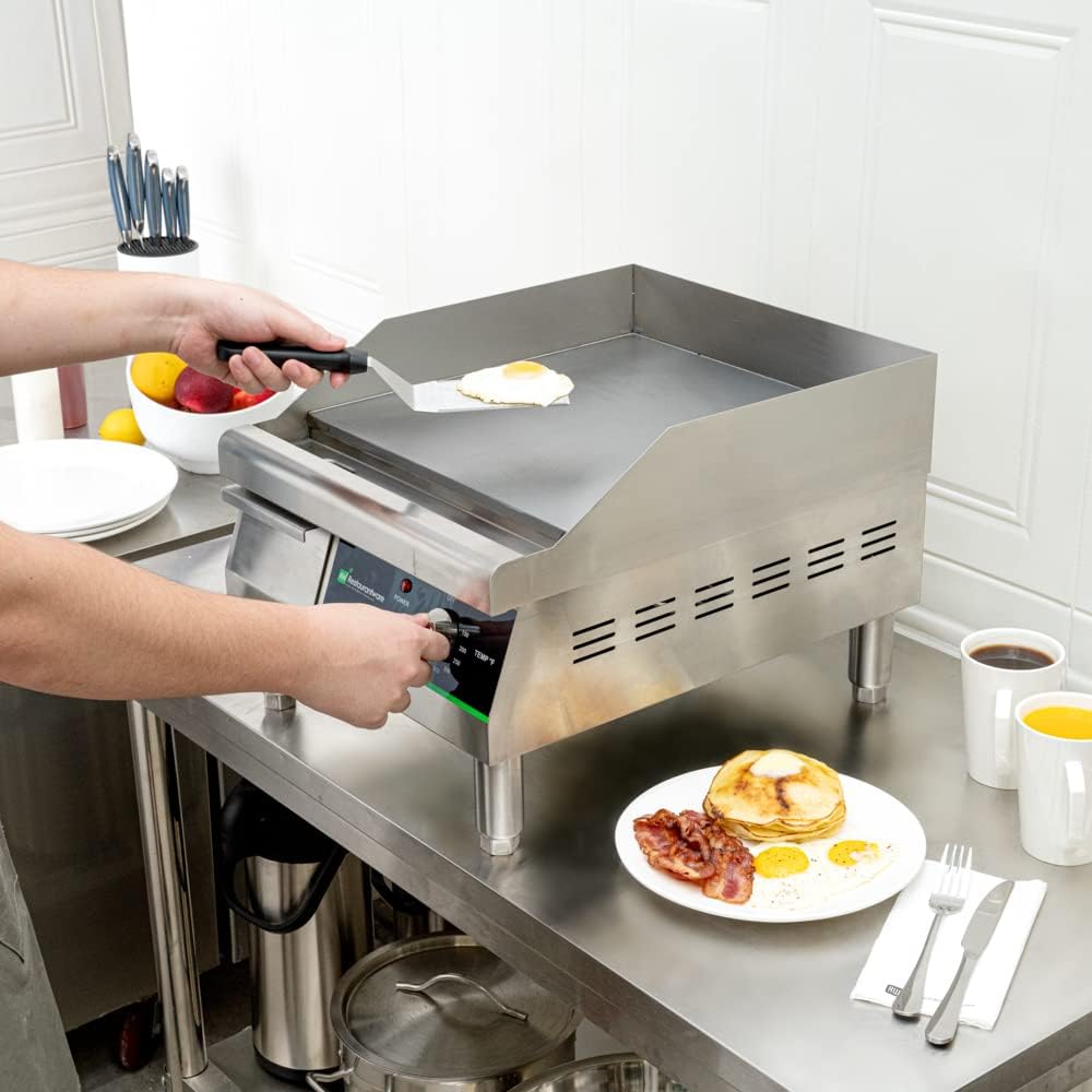 Restaurantware Hi Tek Electric Griddle 1 Durable Countertop Griddle - 120V 1750W Operation Stainless Steel Griddle With Grease Tray Adjustable Temperature