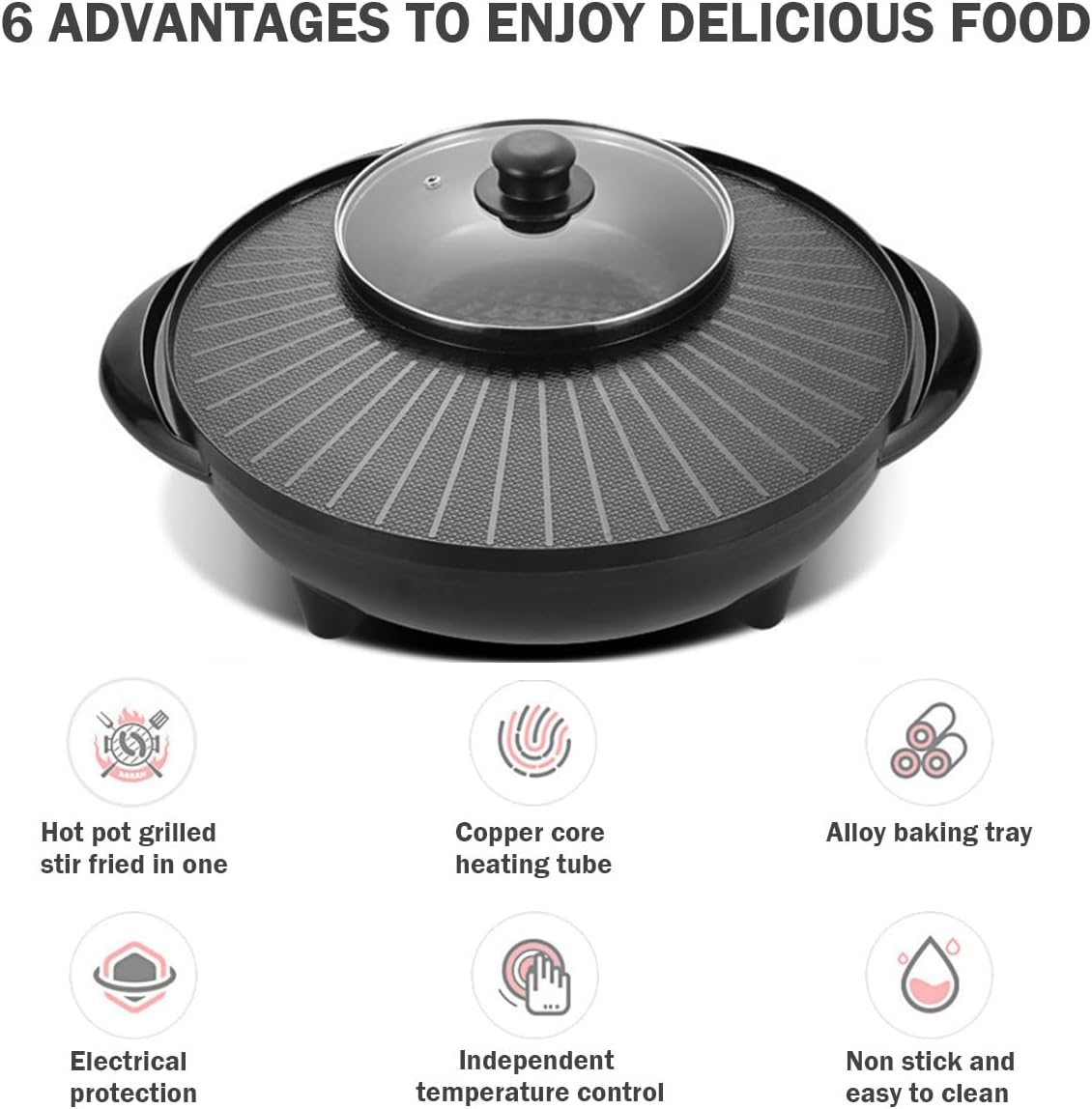 Electric Flat Top Grill, Electric Griddle, Flattop Grills Indoor Safely Washable, Suitable for Frying Grilling Stir Frying(Black,42 * 35 * 17)