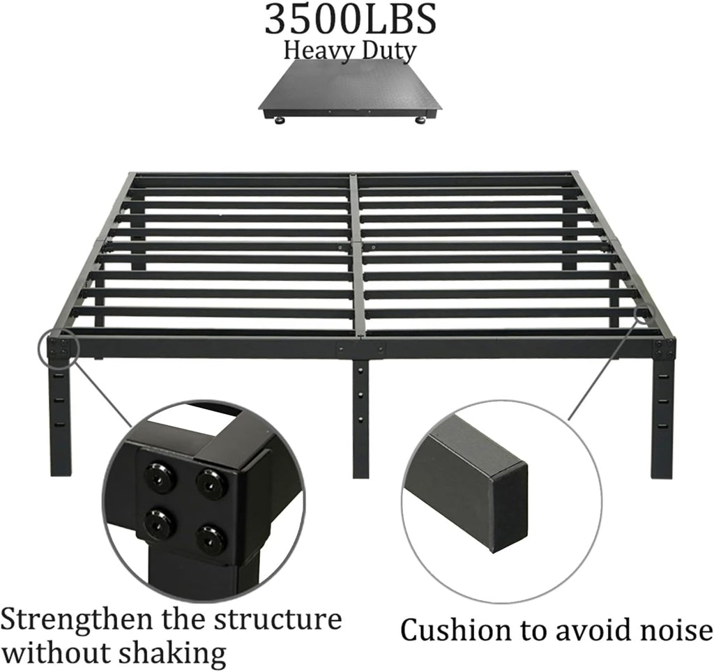 Wulanos King Size Bed Frame with Steel Slats Support, Sturdy and Durable, No Box Spring Needed, 16 Inch High 3500lbs Heavy Duty Metal Platform Frames with Storage, Noise-Free, Black