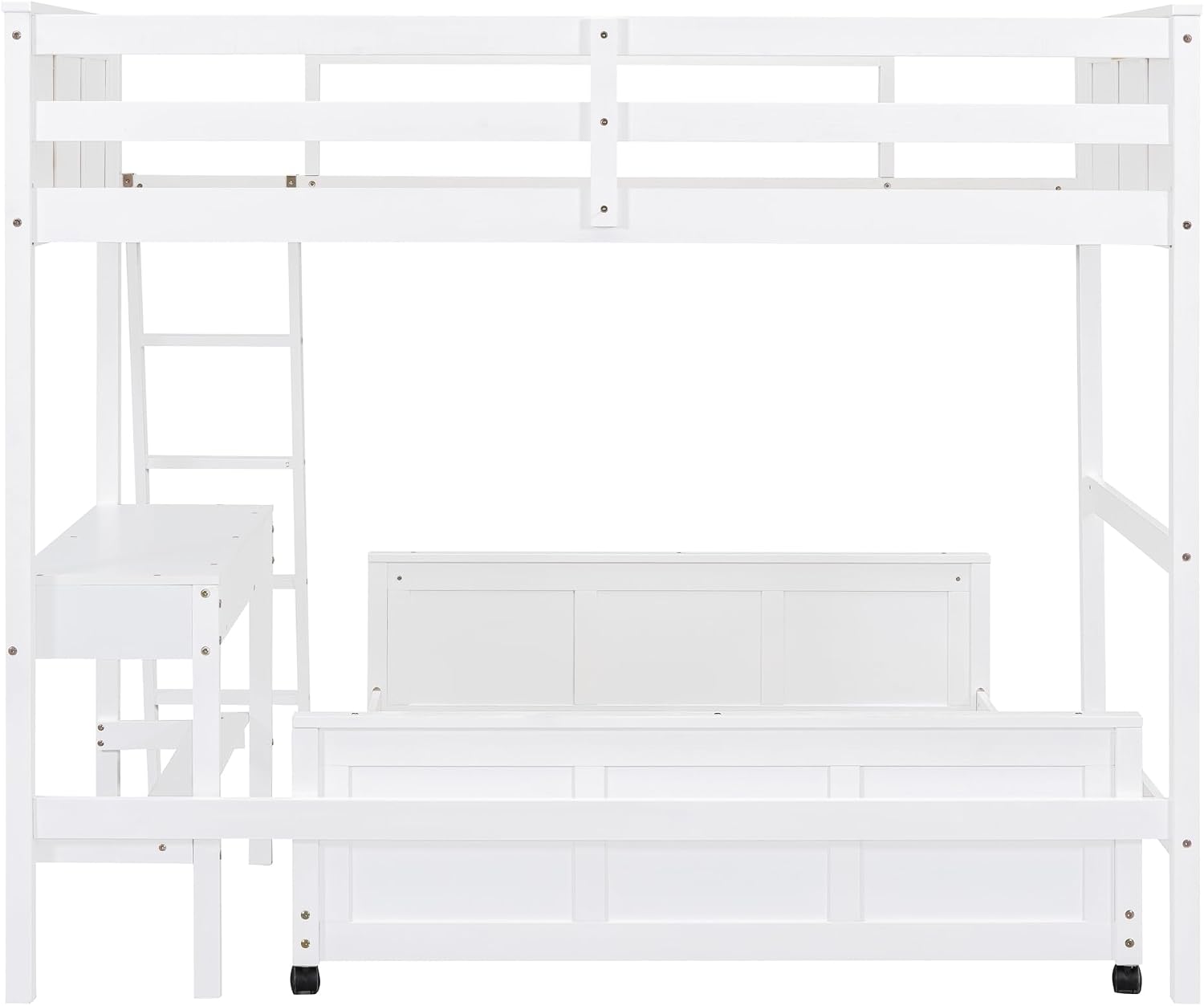 Ball & Cast Twin Over Full Bunk Bed with Safty Guardrail & Stairway,Heavy Duty Wood Loft Bedframe W/Desk & Drawers,Easy Assembly,Versatile Functional Bedroom Furniture Set for Boy Girl Teens,White