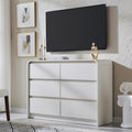 Aitjunz Modern 6 Drawers Dresser for Bedroom, 47' Wide Wood Dressers & Chests of Drawers with Curved Profile Design, Mid Century Modern Dresser for Closet for Bedroom, Living Room, Antique White
