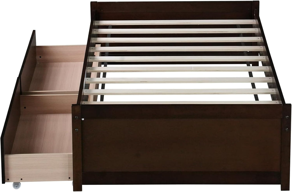Bellemave Twin Kids Bed with Storage 2 Drawers, Wood Twin Daybed with Storage, BedFrames for Kids, Adults, Espresso