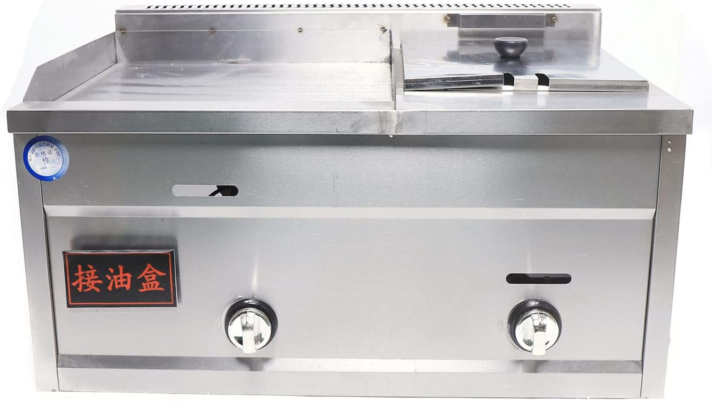 Commercial Gas Grill Griddle Combo - Stainless Steel Propane Flat Top Grill with Deep Fryer, 27Inch Multi-Function Restaurant Equipment
