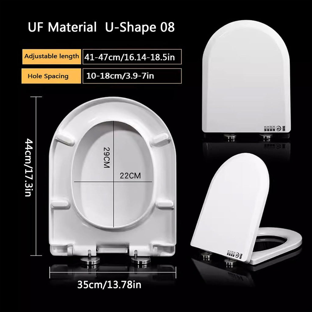 Wttfc Soft Close Toilet Seat,Bidet Toilet Seat,Simple Top Fixing for Easy Clean,D Shape, Standard Toilet Seats White with Adjustable Hinges,Toulet Seat,08