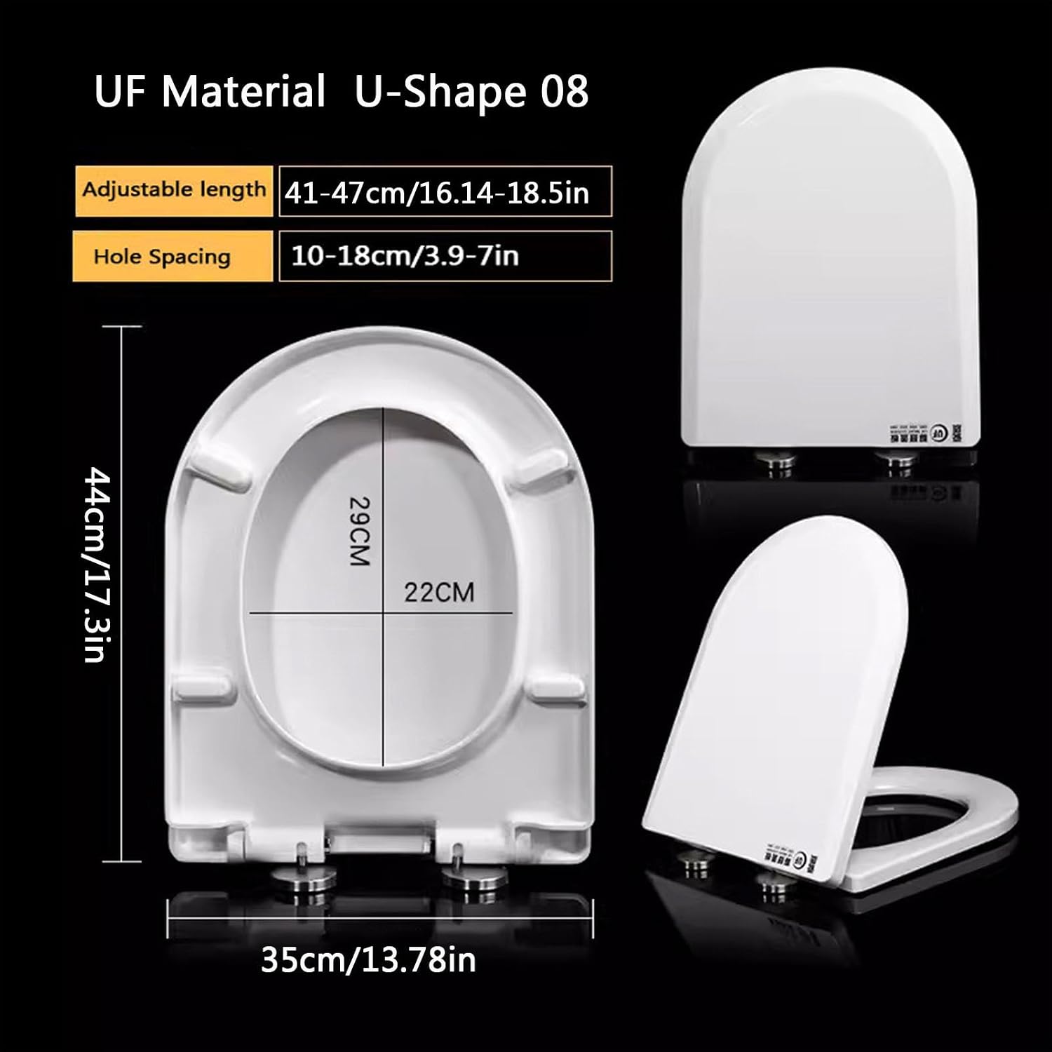 Wttfc Soft Close Toilet Seat,Bidet Toilet Seat,Simple Top Fixing for Easy Clean,D Shape, Standard Toilet Seats White with Adjustable Hinges,Toulet Seat,08