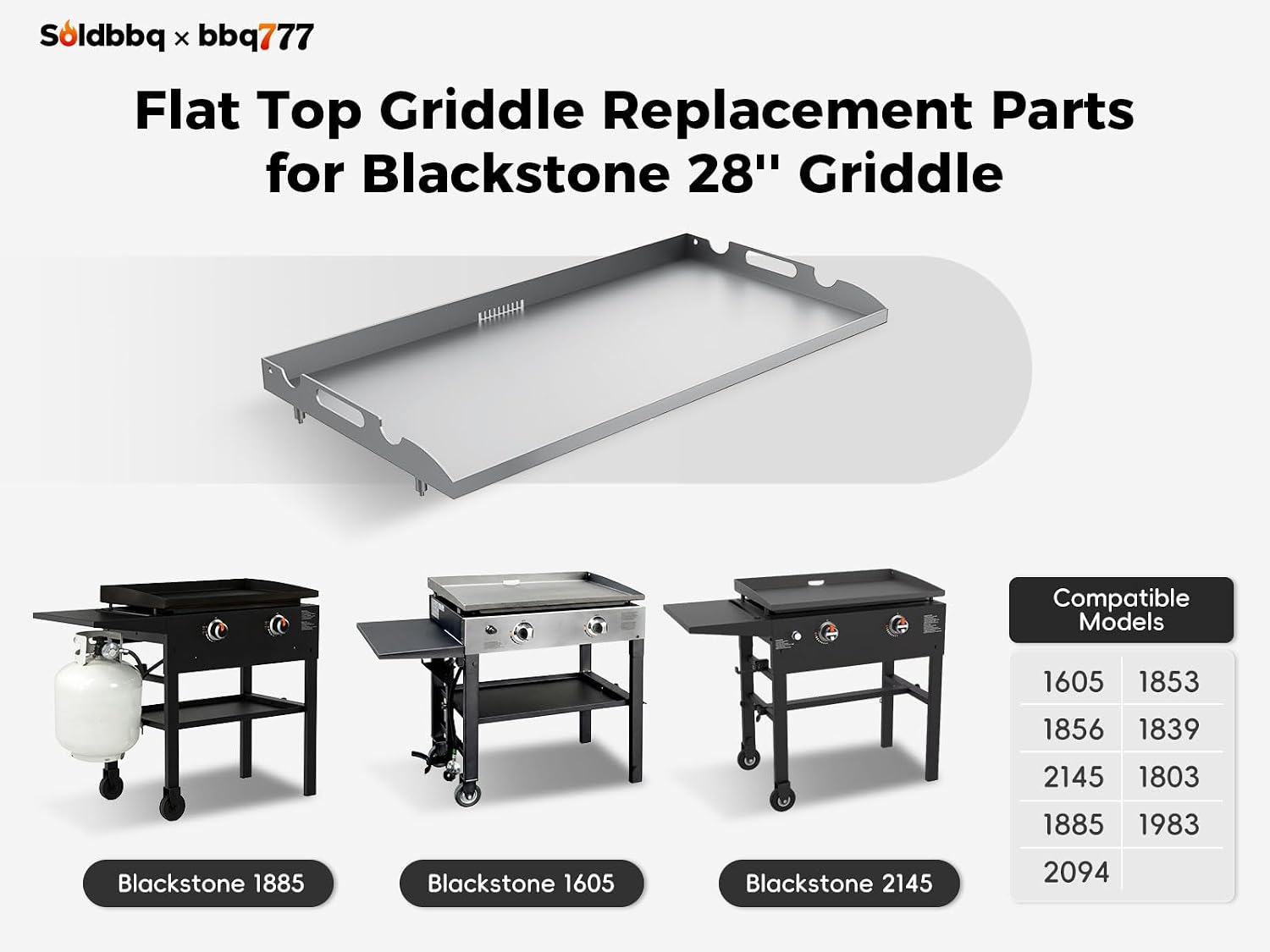 Upgrade Flat Top Griddle Replacement Top for Blackstone 28' Griddles 1517 1803 1924 1883, Steel Griddle Top Replacement for 28 Inch Blackstone with Rear Grease System & Handy Handle