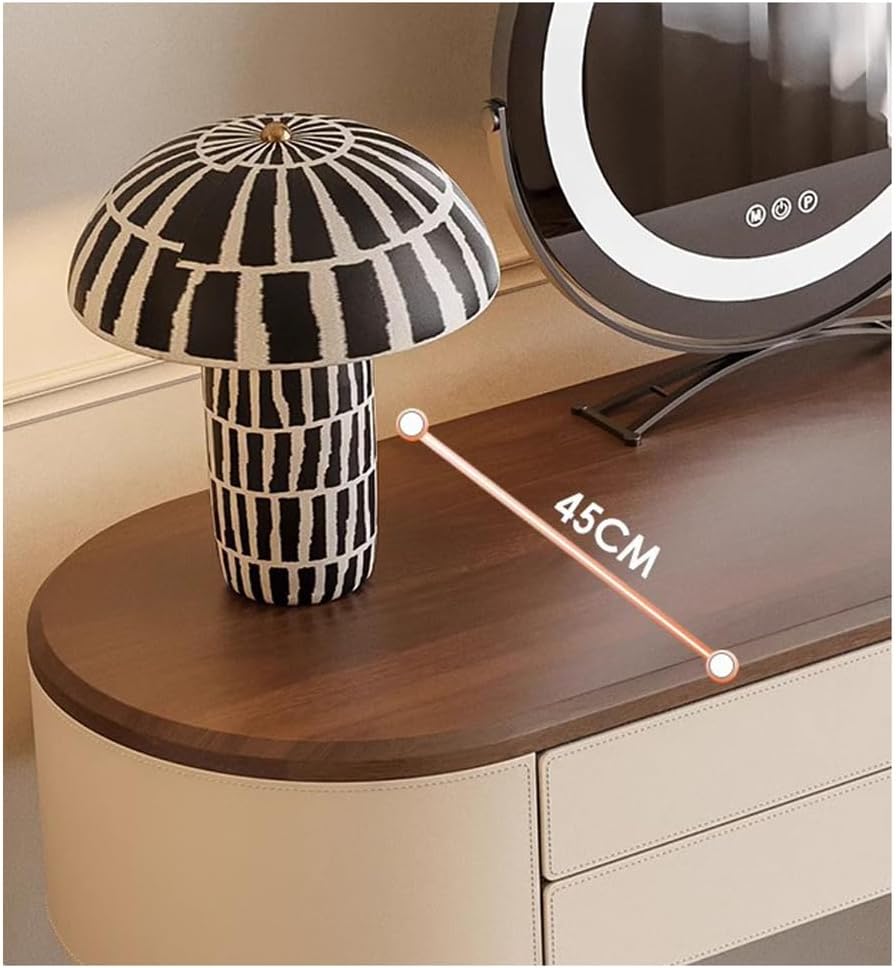 Modern Dressing Table with Mirror, Rounded Vanity Table with Storage and Metal Legs, Cylindrical 3-Drawer Cabinet, Vanity Set for Bedroom