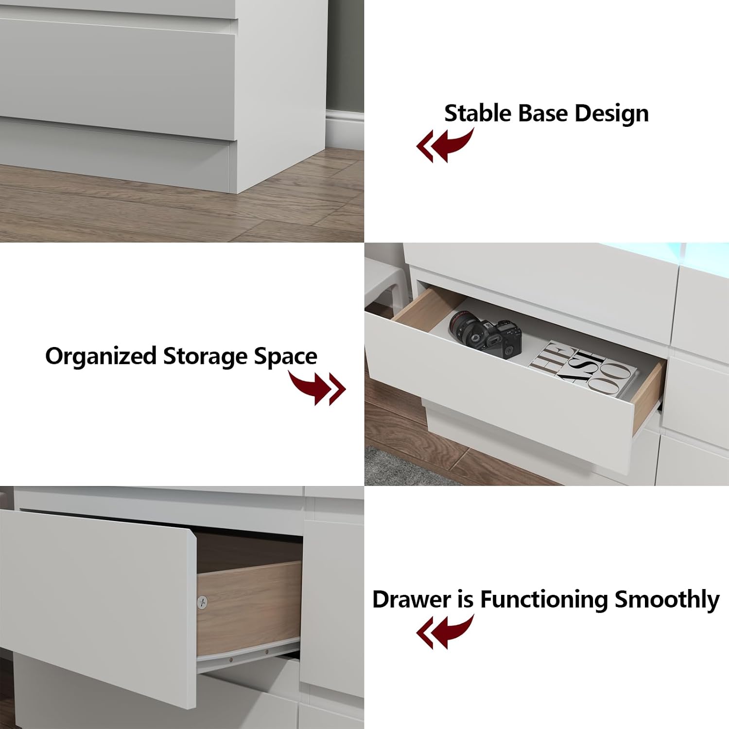 Gyfimoie 9 Drawer Double Dresser with Power Outlet, Accent Chests of Drawers with LED Light, Modern White Storage Dresser with Charging Station (Mirror Not Included) (9 Drawers-White)