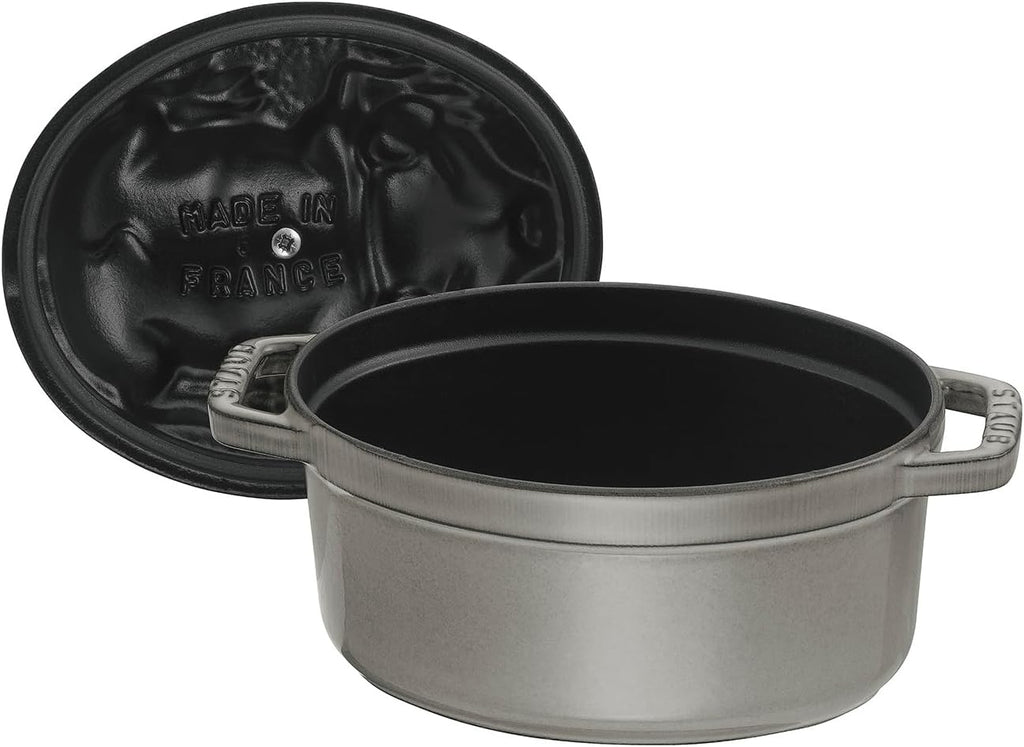 Staub Cast Iron 1-qt Pig Cocotte - Graphite Grey, Made in France