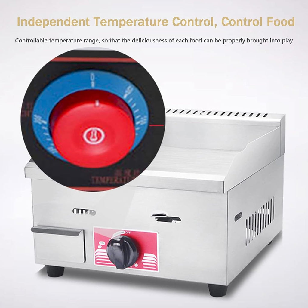 Commercial Gas Griddle Countertop Flat Top Griddle - Adjustable Temperature Kitchen LPG Grill for Snack Bars, Food Courts, Western Restaurants