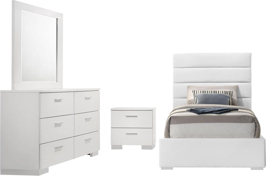 Coaster Home Furnishings Felicity 4-Piece Twin Bedroom Set White High Gloss 203511T-S4